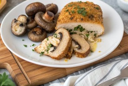 Thumbnail for cheesy garlic butter mushroom stuffed chicken